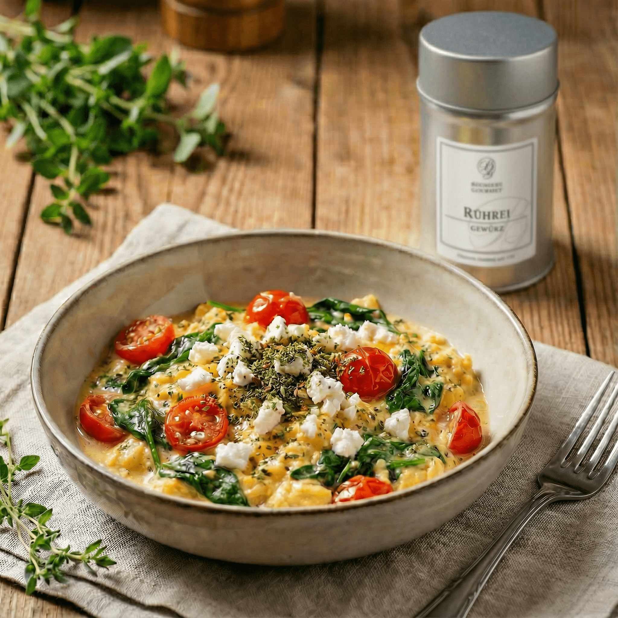 Spinat-Rührei mit Tomaten & Feta