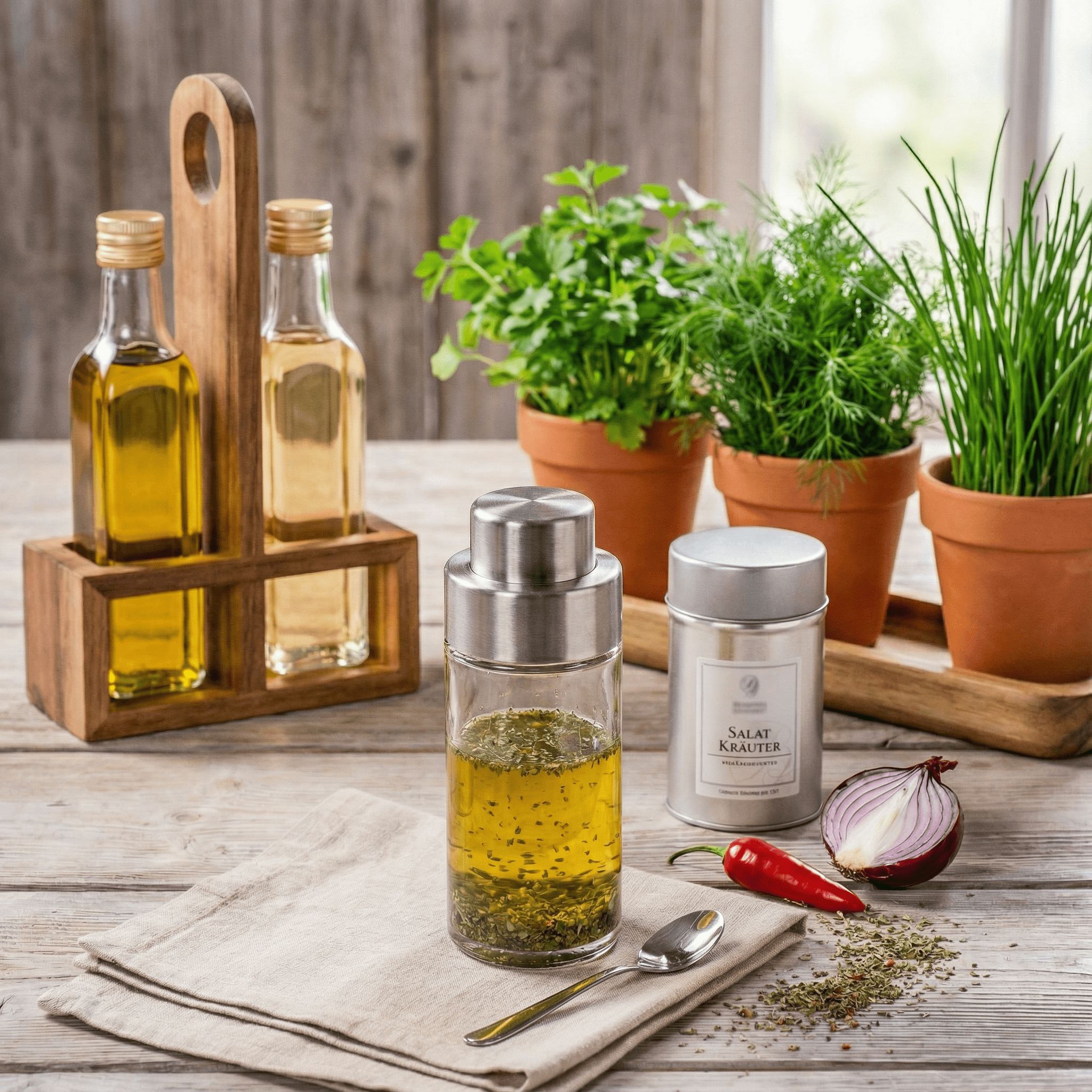 Schnelles Salatdressing mit weißem Balsamico & Salatkräutern