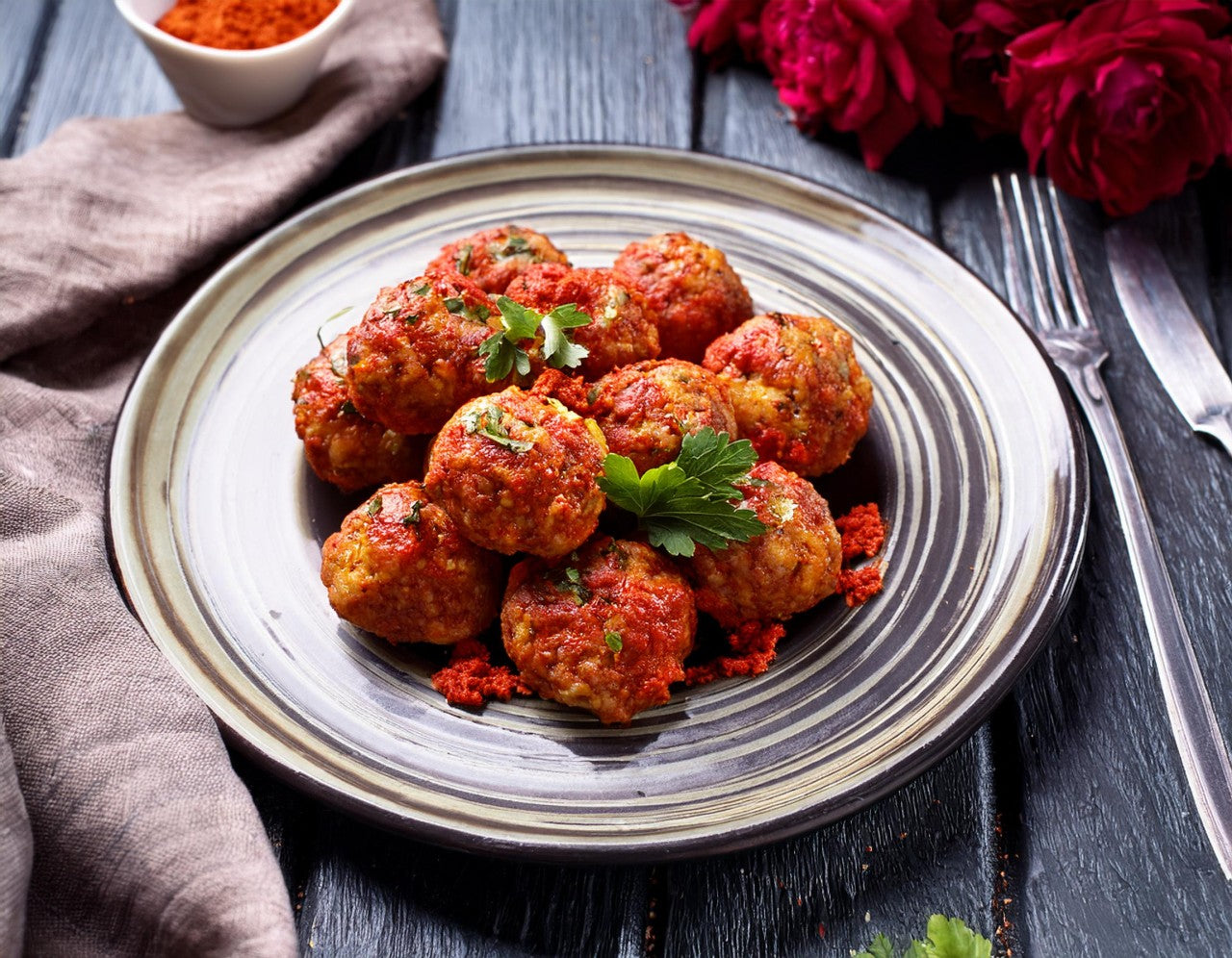 Blumenkohl-Lamm-Frikadellen mit Rosen Harissa