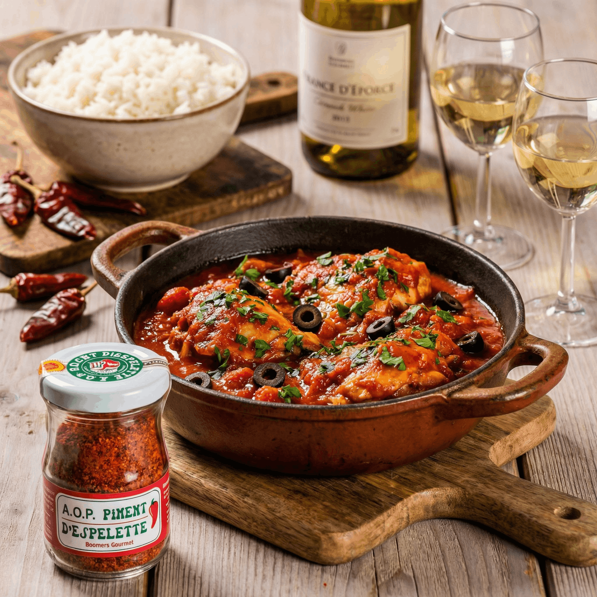 Poulet Basquaise Rezept – baskisches Hähnchen in Paprika-Tomaten-Sauce