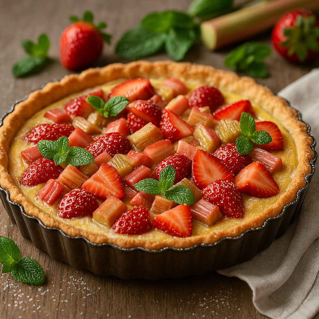 Erdbeer-Rhabarber-Tarte mit Vanillecreme