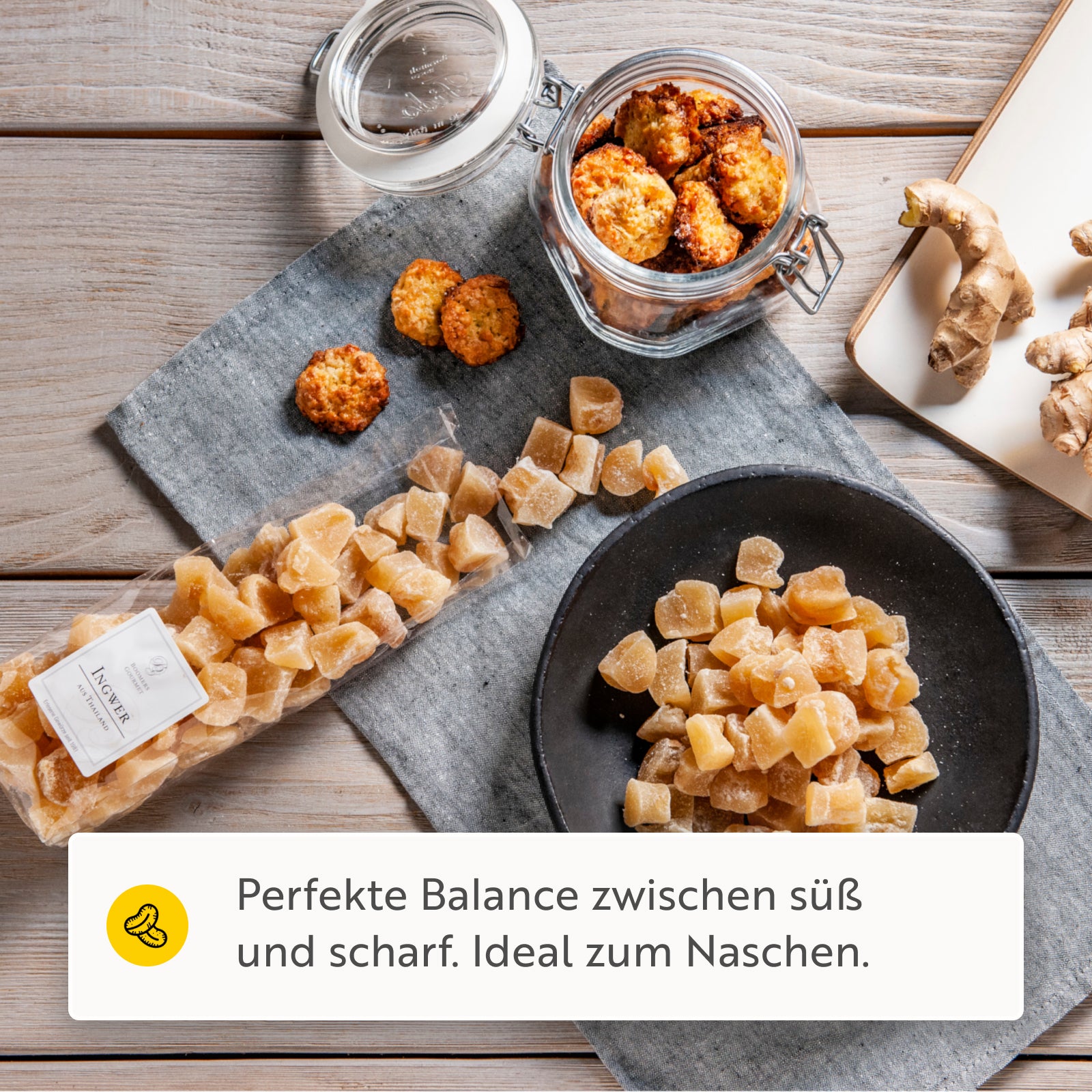 Kandierter Ingwer, leicht gesüßt