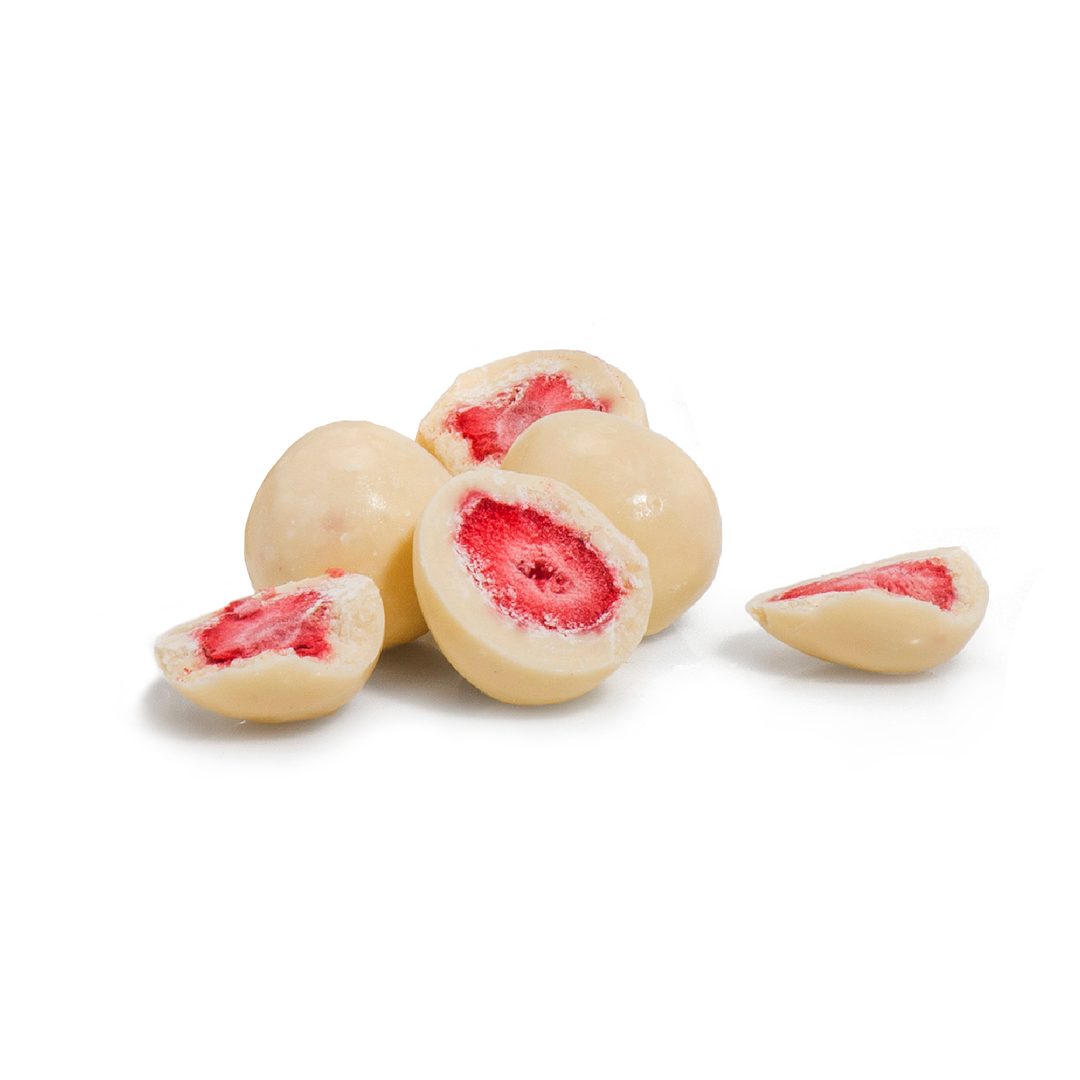 Erdbeeren in weißer Joghurtschokolade