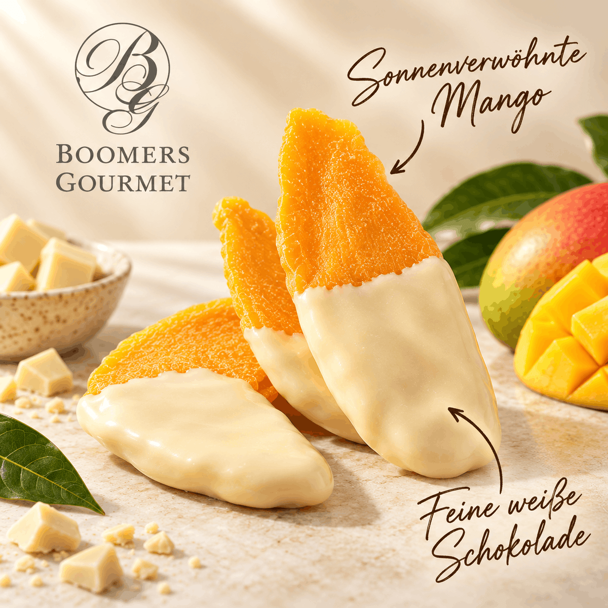 Mango gedippt in heller Glasur