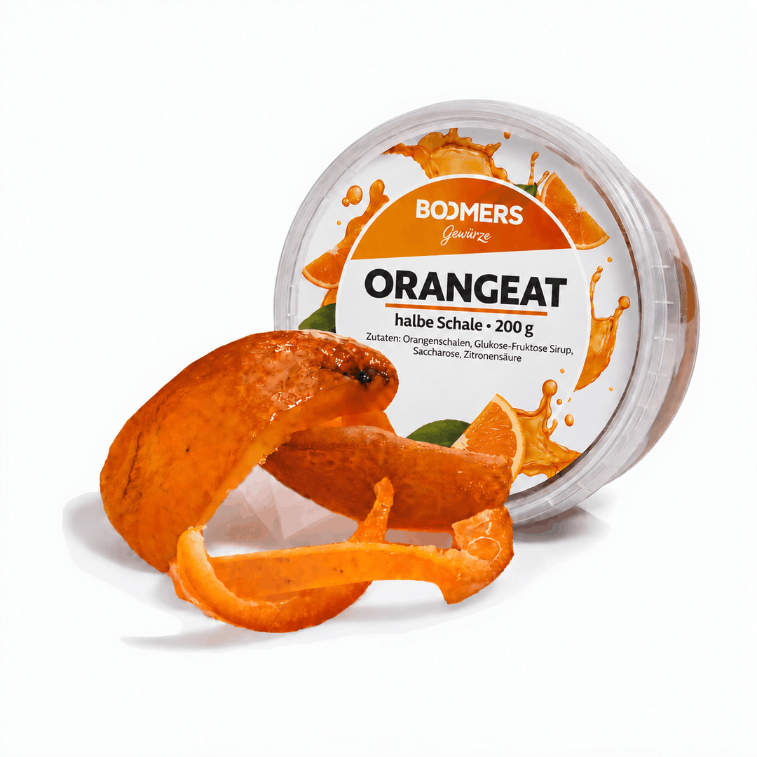 Orangeat, frische halbe Schalen