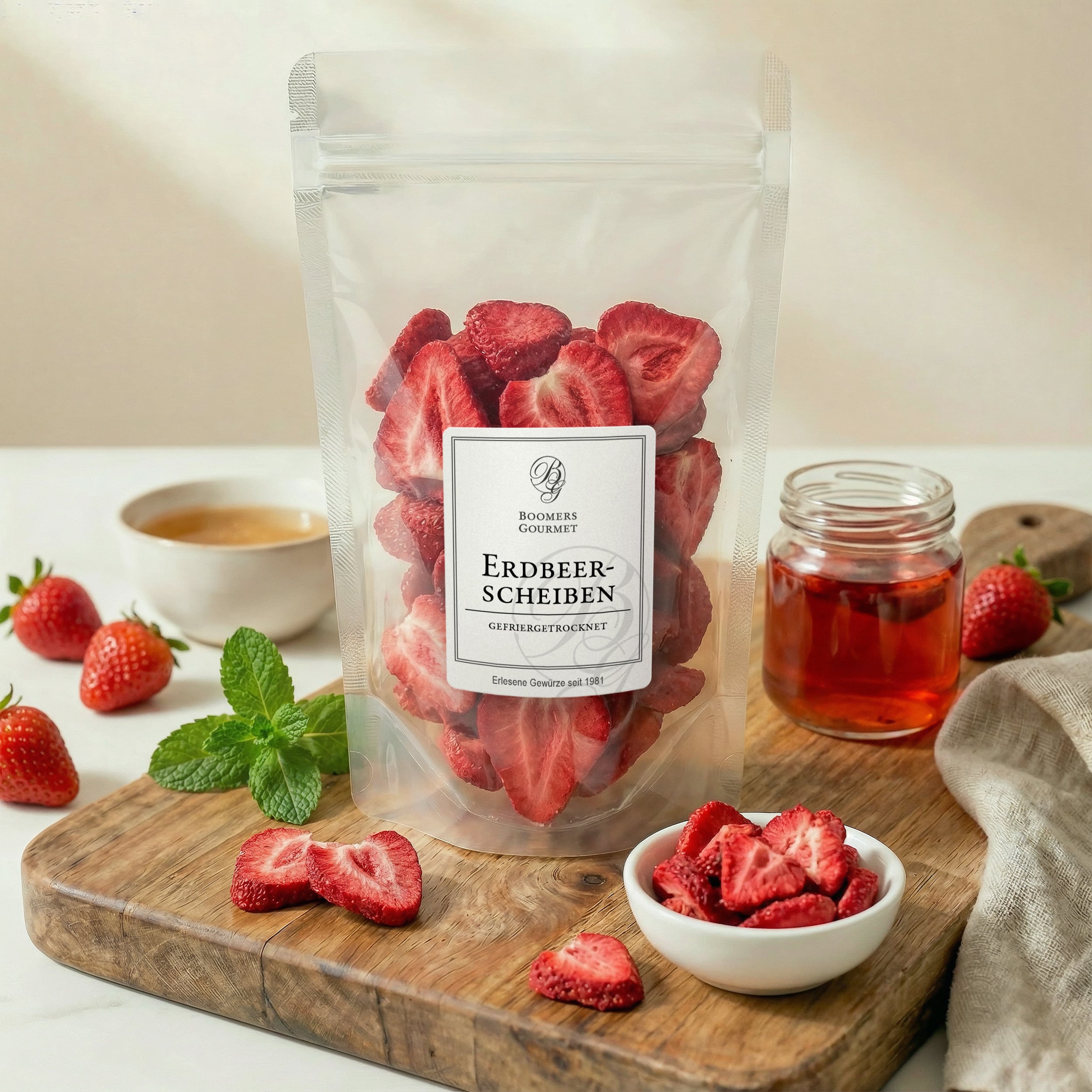 Gefriergetrocknete Erdbeerscheiben