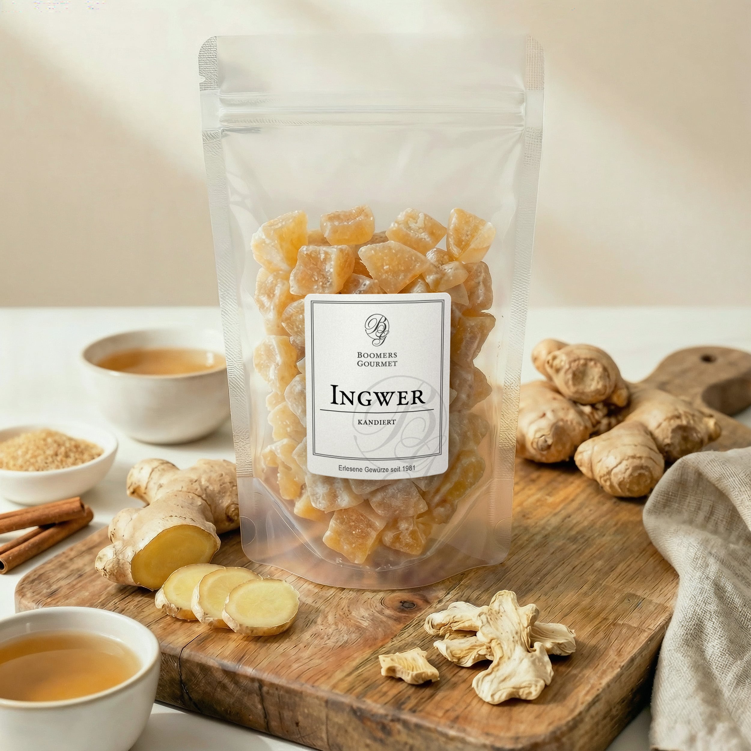 Kandierter Ingwer, leicht gesüßt