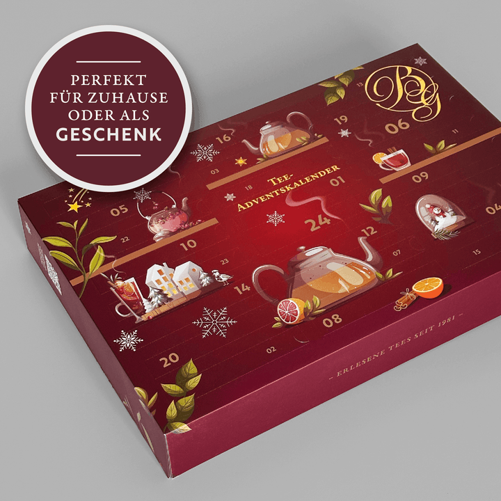 Tee Adventskalender 2026 liegend – Illustration der Lübecker Altstadt